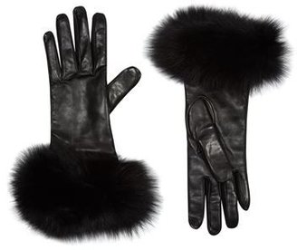 Harrods Fox Fur Trimmed Leather Gloves