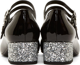 Saint Laurent Black Glittered Heel Mary Janes