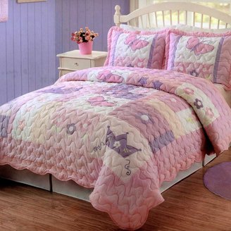 Pem America Princess Twin Quilt Set in Pink and White