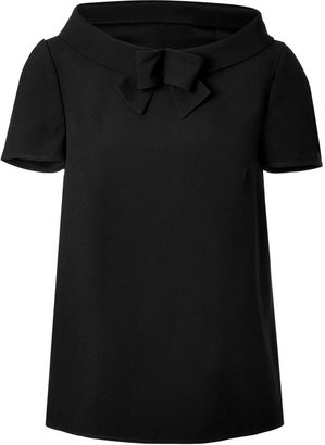 RED Valentino Short Sleeve Top with Bow Collar in Black