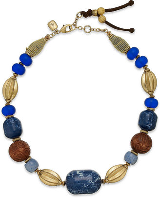 Lauren Ralph Lauren Gold-Tone Blue Chunky Bead Collar Necklace