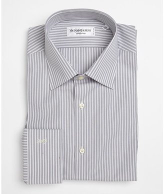 Yves Saint Laurent 2263 Yves Saint Laurent grey and white cotton striped button front shirt