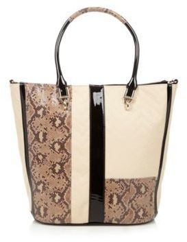 Versace Jeans Cream snake panel shopper bag