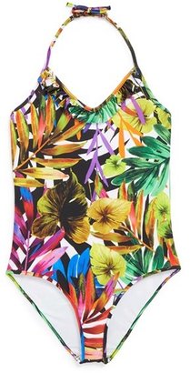 Milly Minis Tropical Print Halter One-Piece Swimsuit (Little Girls)