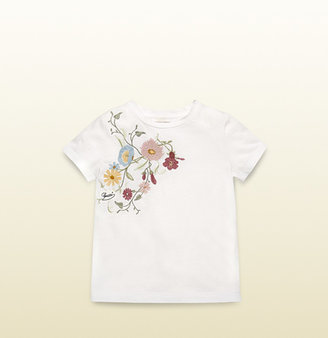 Gucci Kid's Floral Embroidered Cotton T-Shirt