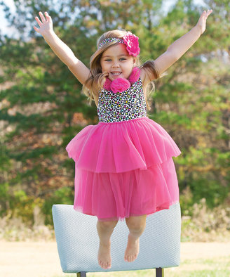 Mud Pie Hot Pink Leopard Rosette Dress - Infant, Toddler & Girls