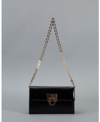 Ferragamo black leather chain vintage shoulder bag