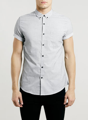 Topman Mono Textured Short Sleeve Smart Shirt