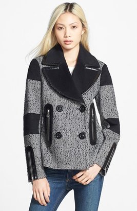 Betsey Johnson Mixed Media Tweed Peacoat (Online Only)