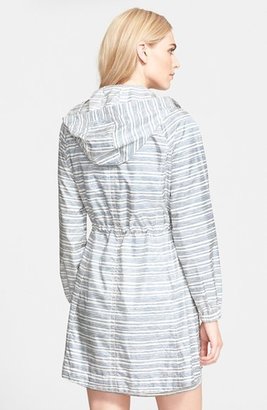 Tory Burch 'Liza' Stripe Print Water Resistant Jacket with Detachable Hood