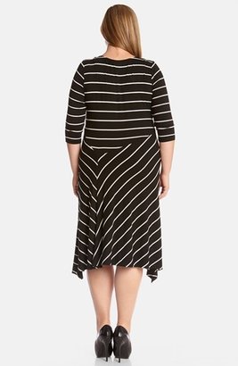 Karen Kane Stripe Asymmetrical Hem Dress (Plus Size)
