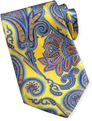Ermenegildo Zegna Saturated Paisley-Print Silk Tie, Yellow