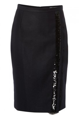 Dolce & Gabbana Wool Blend Embellished Pencil Skirt