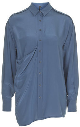 Topshop Womens Drape Pocket Silk Shirt by Boutique - Ice Blue