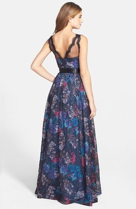 Adrianna Papell Sequin Print Illusion Yoke Ball Gown
