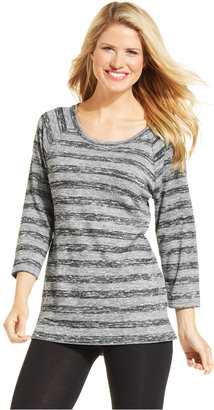Style&Co. Sport Three-Quarter-Sleeve Striped Pullover