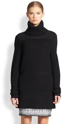 Helmut Lang Chunky Knit-Paneled Turtleneck Sweater