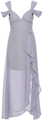 Romwe Asymmetric Off-shoulder Split Side Grey Crepe Dress