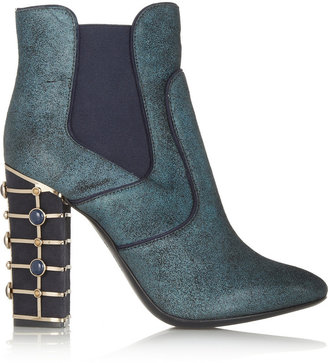 Tory Burch Star embellished metallic suede boots