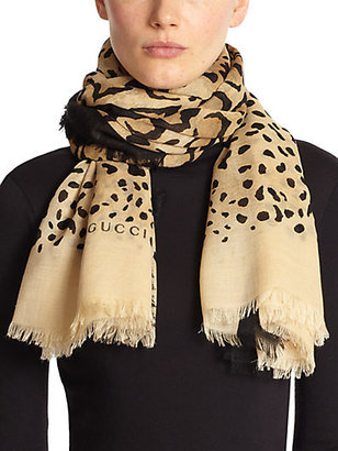 Gucci Leopard-Print Silk & Cashmere Stole