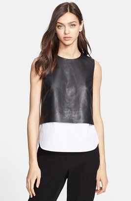 Theory 'Hodal L' Leather Overlay Top