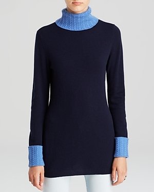 Magaschoni Color Block Cable Trim Cashmere Sweater