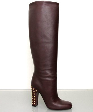 Gucci $1450 New Authentic JACQUELYNE Studded Tall Boots SHOES Bordeaux 297199