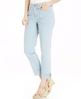 Charter Club Roll-Tab Ankle Jeans, Feather Blue Wash