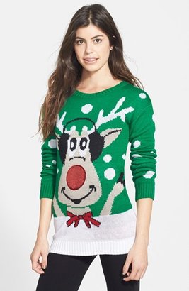 DEREK HEART Sequin Nose Reindeer Sweater (Juniors)