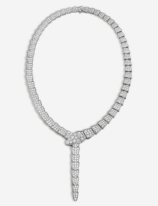 Bvlgari Women's White Serpenti 18Kt White-Gold And Pavé-Diamond Necklace