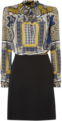Love Moschino Long Sleeve Dress with printed pussy bow top