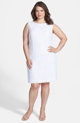 London Times Sleeveless Lace Sheath Dress (Plus Size)