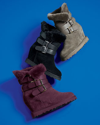 Ash Yes Shearling-Cuff Wedge Boot, Topo