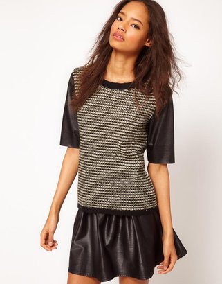 ASOS Sweater With Leather Look Sleeves
