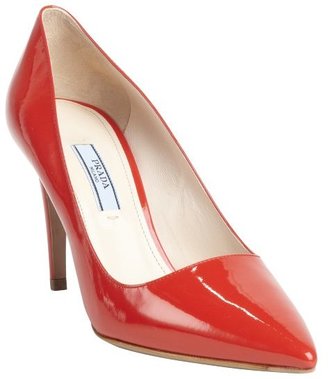 Prada red patent leather pointed toe pumps