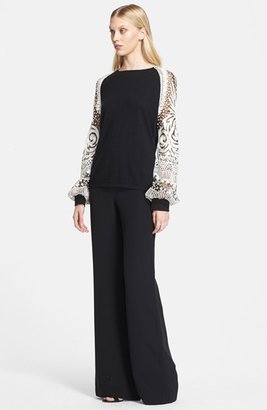 Naeem Khan Embroidered Sleeve Cashmere Knit Sweater
