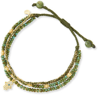 Tai 3-Strand Green Beaded Bracelet with Hamsa Charm