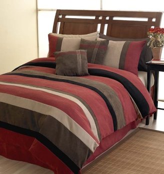 Jacaranda Plum Striped Micro Suede Luxury Bed in a Bag Comforter 6 piece Bedding Set - Queen Size