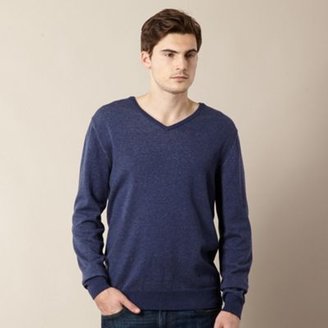 J by Jasper Conran Big and tall designer dark blue v neck plain jumper