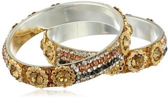 Chamak by Priya Kakkar Peach and Grey Crystals with Gold Metal Circular Detailing Set of 2 Bangle Bracelet