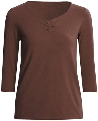 Casual Studio Shirred V-Neck Shirt - Stretch Cotton, 3/4 Sleeve (For Women)