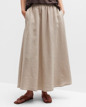 Eileen Fisher Gathered A-Line Organic Linen Midi Skirt