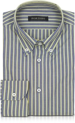Forzieri Blue and Yellow Striped Cotton Slim Fit Men's Shirt