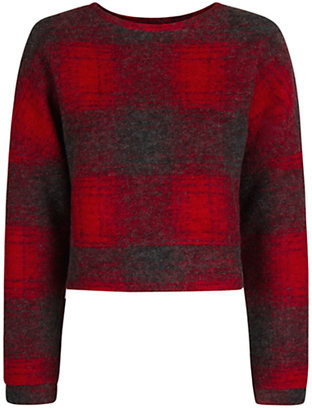 MANGO Check Wool Blend Sweater, Bright Red