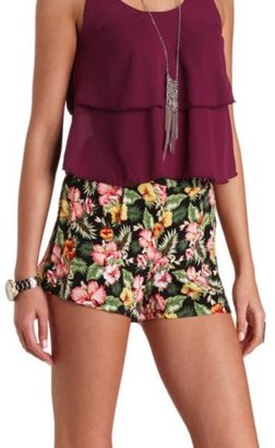 Charlotte Russe Pleated Floral Print High-Waisted Shorts