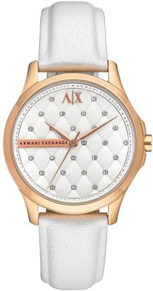 Armani Exchange Ladies White and Rose Gold Quilted Dial Watch
