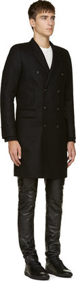 Saint Laurent Black Double Breasted Wool Coat