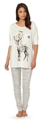 Iris & Edie Light grey Christmas reindeer print pyjama set