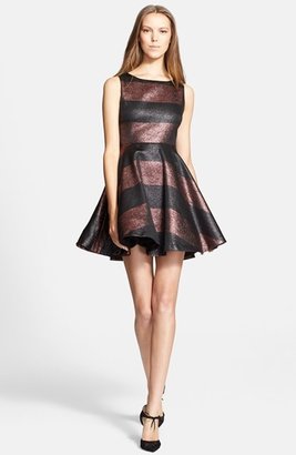 Alice + Olivia 'Foss' Metallic Stripe Fit & Flare Dress