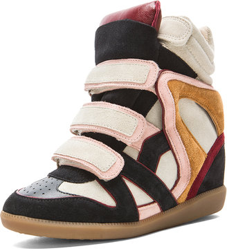 Isabel Marant Wila Over Basket Calfskin Velvet Leather Sneakers